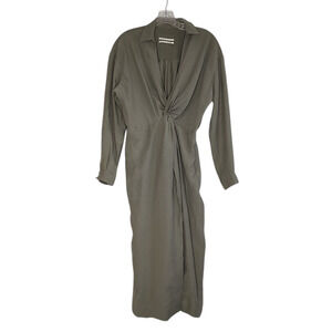 Anthropologie Gabriella Twist-Waist Shirt Moss Green Dress, Size 6